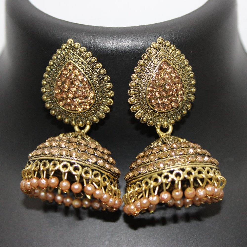 Peach Earrings Peach Earrings Jhumkas Peach Stone Earrings - Picture 2 of 2